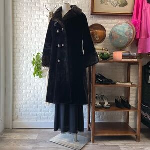 Vintage 1960s 1970s Borgazi Maximalist Faux Fur Coat with Collar + Cuff Detail
